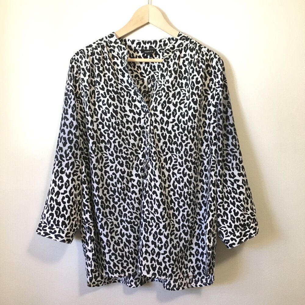 Jessica Black & White Leopard Rosette Print Blouse
